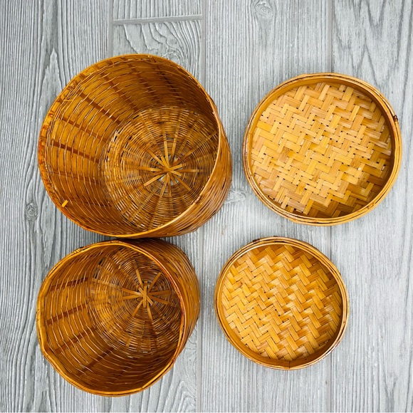 Vintage wicker woven butterfly nesting trinket baskets boho decoration set of 2 - Picture 6 of 8